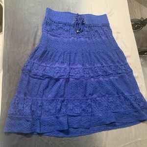 Blue lace skirt knee length.